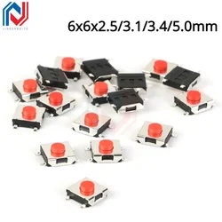 20PCS/LOT 6*6*2.5mm 3.1mm 3.4mm 5mm SMD Switch 4 Pin Touch Micro Switch Push Button Switches Red SMD Tact Switch 6x6x3.1mm
