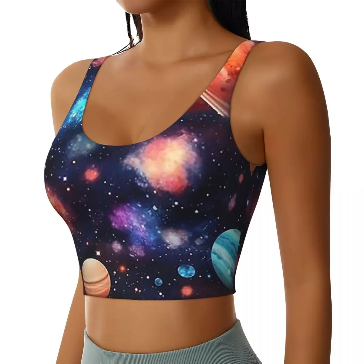 Custom Solar System Space Planets Universe Women Sports Bra High Impact Vest Gym Workout Yoga Crop Tank Top