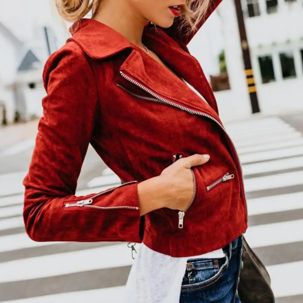 Chaqueta de Mujer para Otoño/Invierno, Cierre de Cremallera, Cuello Solapa, Corte Regular, Color Puro, Casual, Manga Larga, Cortavientos