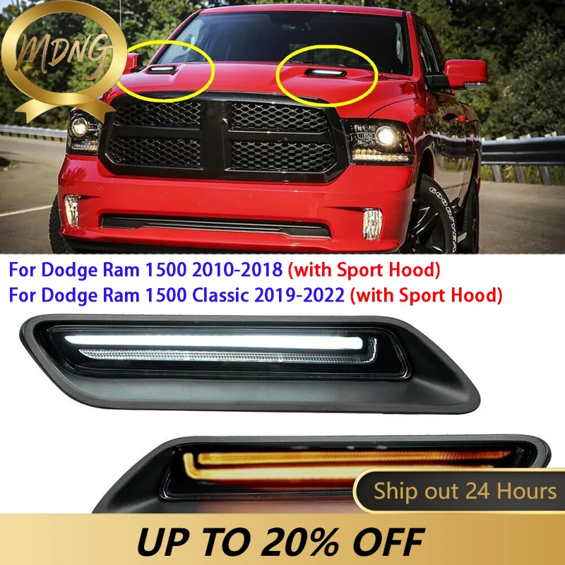 Car Engine Hood Grille Decorative Light for Dodge Ram 1500 2010-2018/for Dodge Ram 1500 Classic 2019-2022 (with Sport Hood)