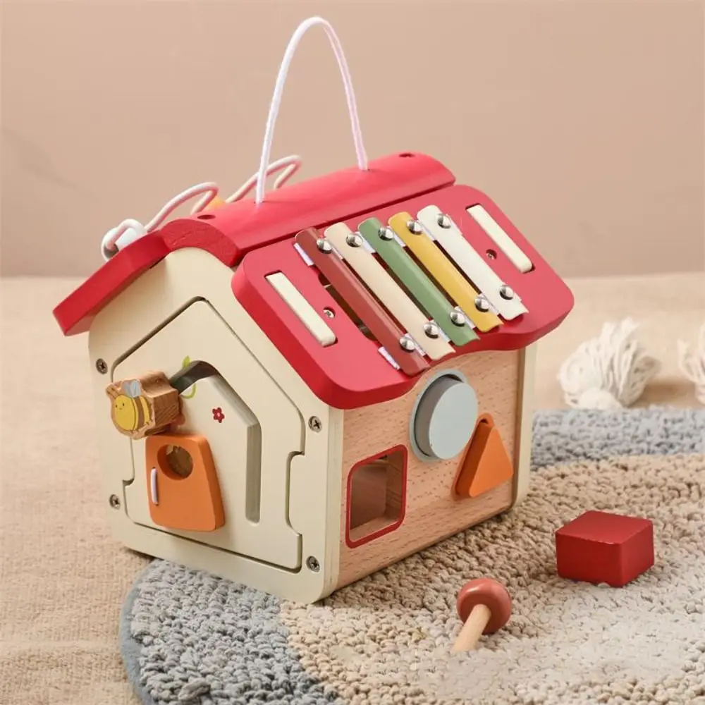 

Busy Board Kids Wooden Montessori Toys Shape Sorter with Sound House Building Blocks Puzzle Toys Portable Interactive