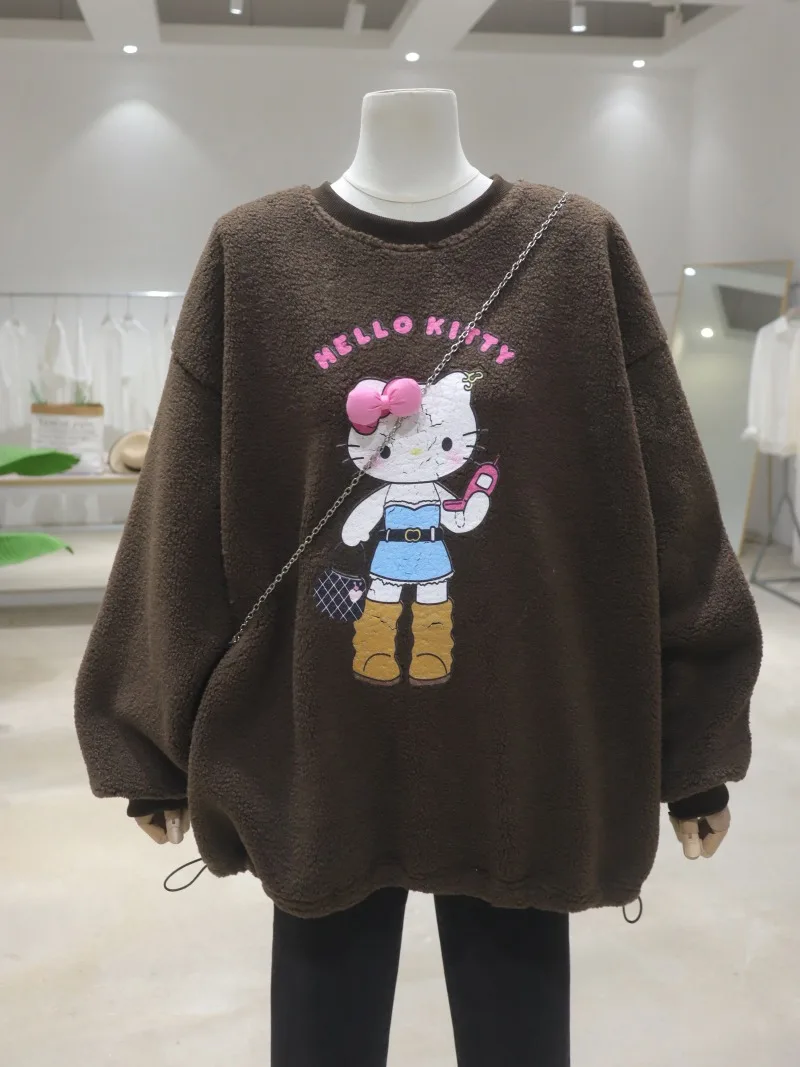 2025 الخريف الشتاء فضفاضة منتصف طول سميكة الدافئة لامب كنزة صوفية من الصوف البلوز مع Bowknot الكرتون تصميم هوديس للفتيات #3