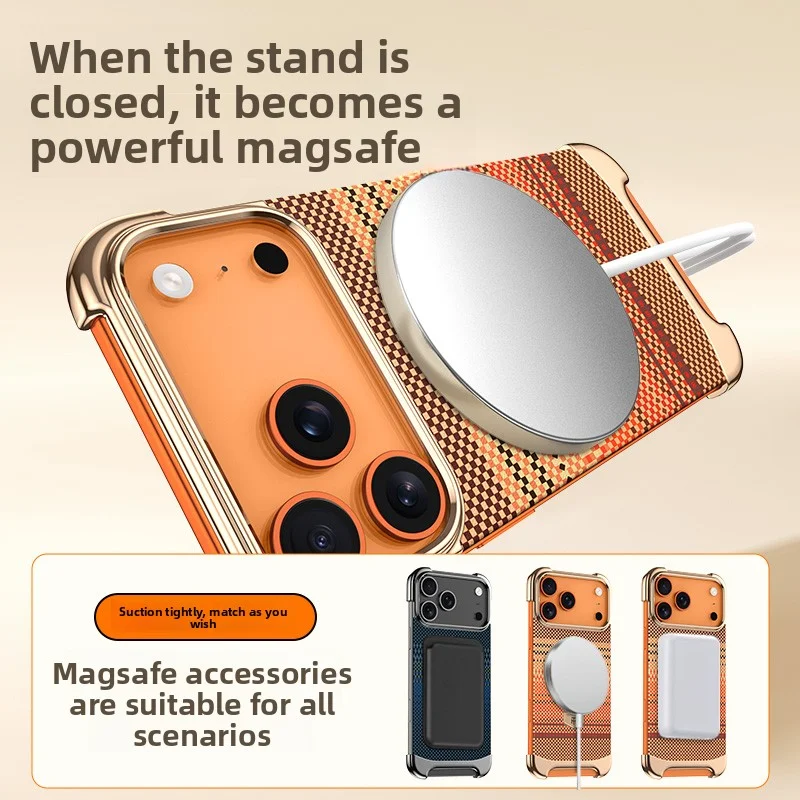 Capa magnética de couro para iphone 17 pro max 17air, design sem borda, revestimento premium, textura de fibra de carbono, capa com suporte