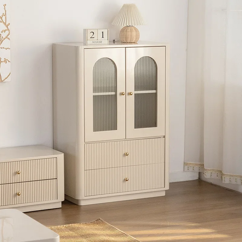 Mueble lateral de madera maciza estilo crema francés, mueble de TV, armario de almacenamiento para apartamento pequeño, moderno y sencillo