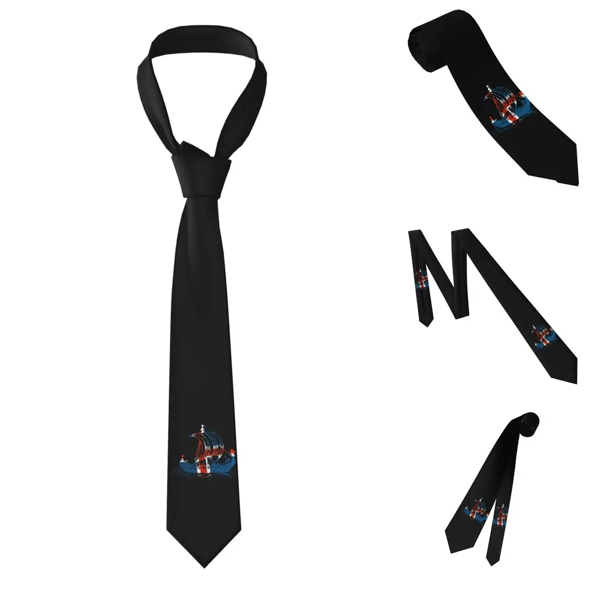 Iceland Viking Ship - Icelandic Flag Necktie for Men Silk Polyester 8 cm Neck Ties Party Accessories Tie Casual Gravatas