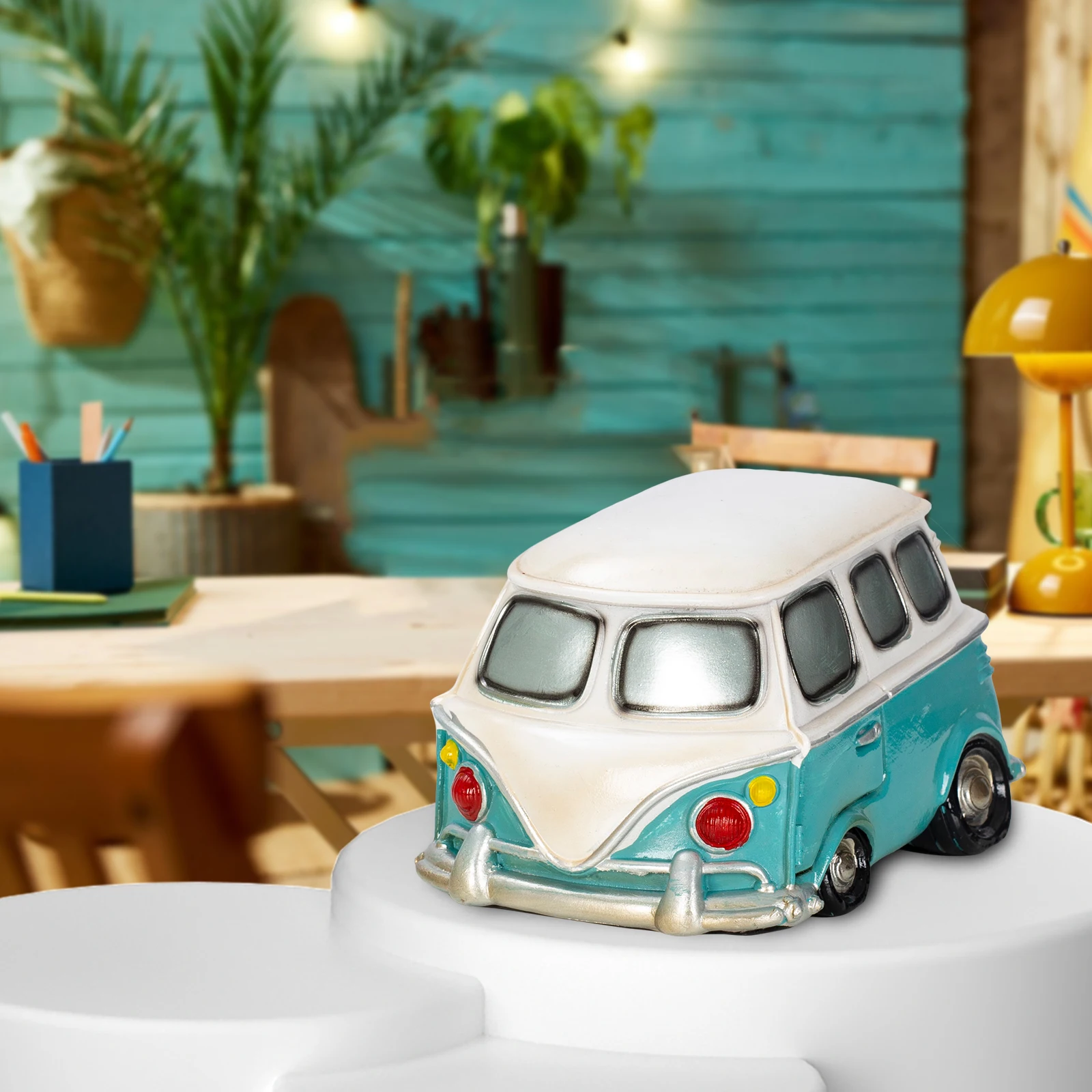 حافلة الهبي الكلاسيكية، حصالة على شكل حيوان قابلة للجمع، ديكور المكتب المنزلي، قطعة مركزية على الطاولة، عرض رف الكتب - بنك توفير بطابع السيارة #5