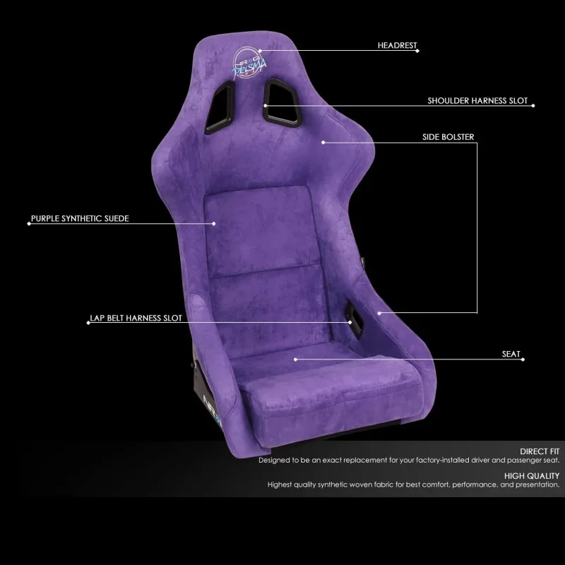 NRG-FRP-302PP-PRISMA Universal Fixed Back Bucket Racing Seat for 6-Point Harnesses, Size L, Purple/Black/Gold Flakes