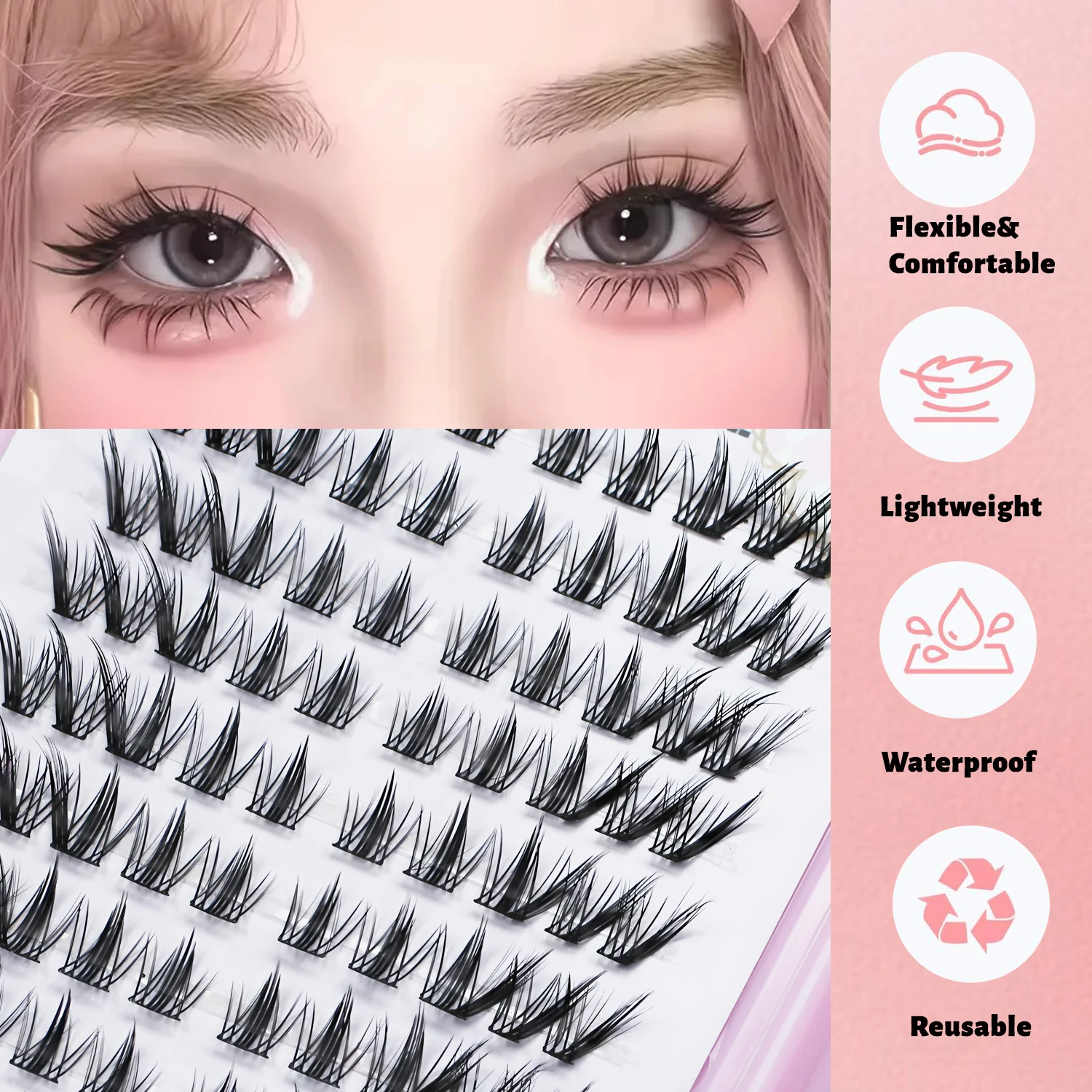 240 Stück künstliche Wimpern, großes Volumen, C-Curl, einzelne Wimpern im Fuchs-Stil, Katzenaugen-Look, Cosplay-Stil, natürlich und voluminös, einzeln verpackt, für einen rein natürlichen Look, für den Heimgebrauch, geeignet für Anfänger. – Detail 3