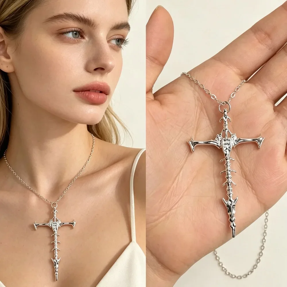 Unisex Gothic Skull Cross Necklace Retro Distressed Punk Hip Hop Street Jewelry Daily Wear Birthday Party Gift
