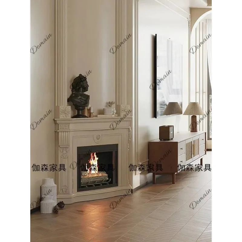 BX French Solid Wood Carving Corner Fireplace Cabinet Light Luxury Simulation Fire Fireplace Decorative Cabinet Retro Design Cor