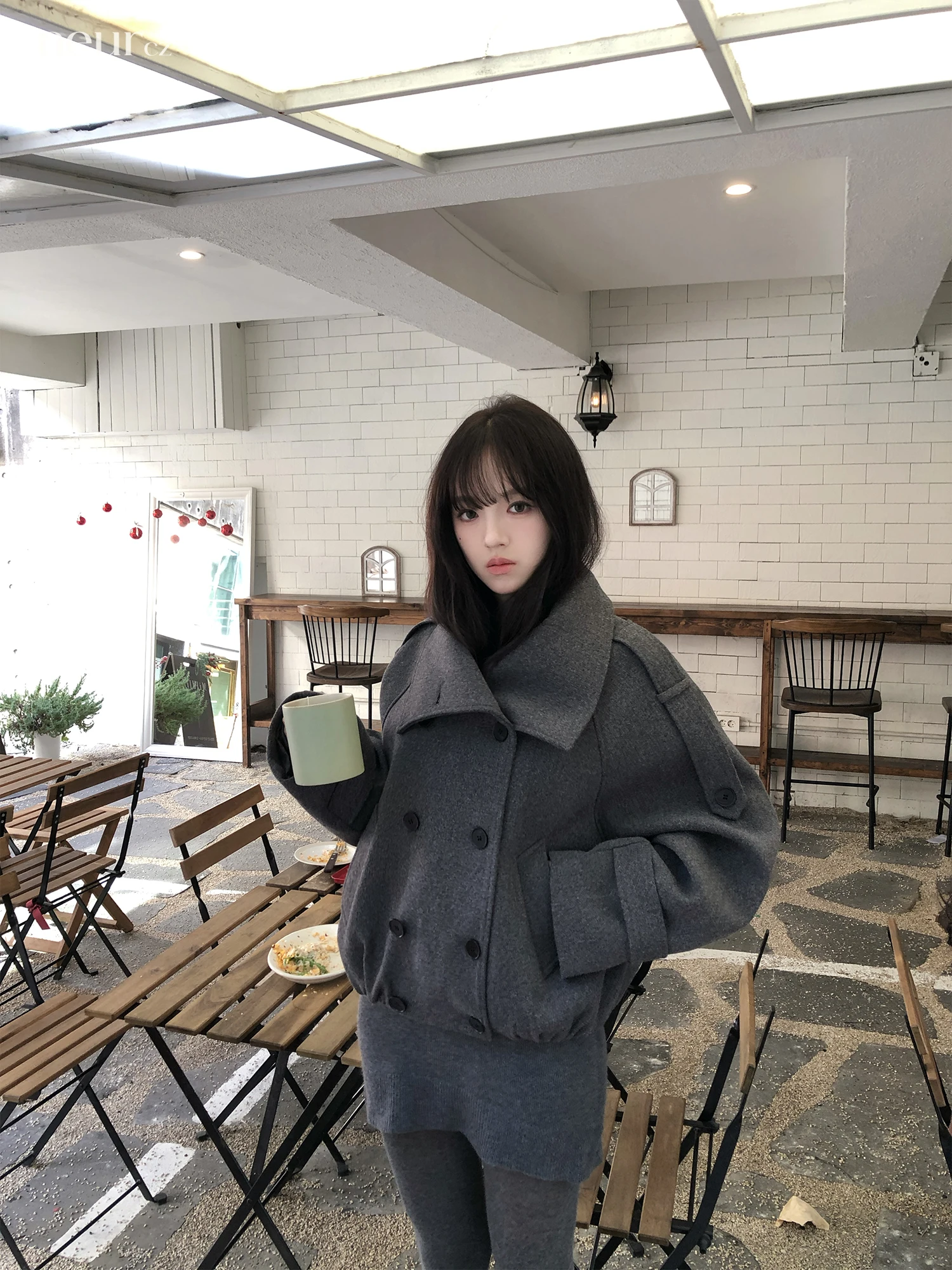 

Neurcz ort Woolen Coat Women's Winter Jaet Deep ey Long Sve High Collar Versatile Sli Top for Ladies