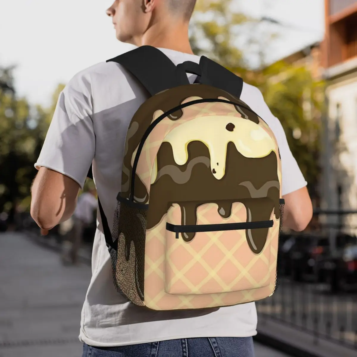 Melting Vanilla Chocolate Ice Cream Backpack Student BookBag Kids School Bag Computer Shoulder Bags for Men Women