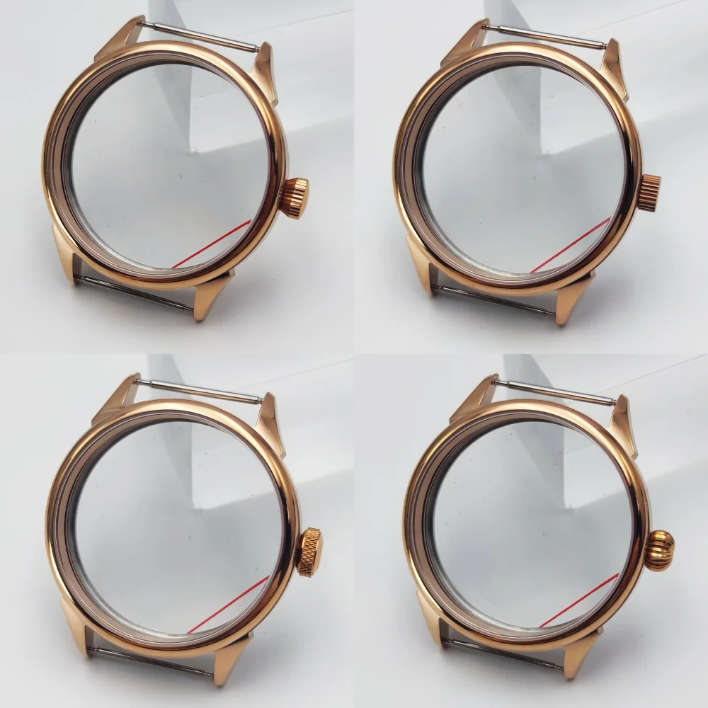 ETA6497 Watch Case 42mm Rose Gold Stainless Steel Watch Case fit ETA6497 6498 Seagull  ST3600 ST3620 ST36 Movement