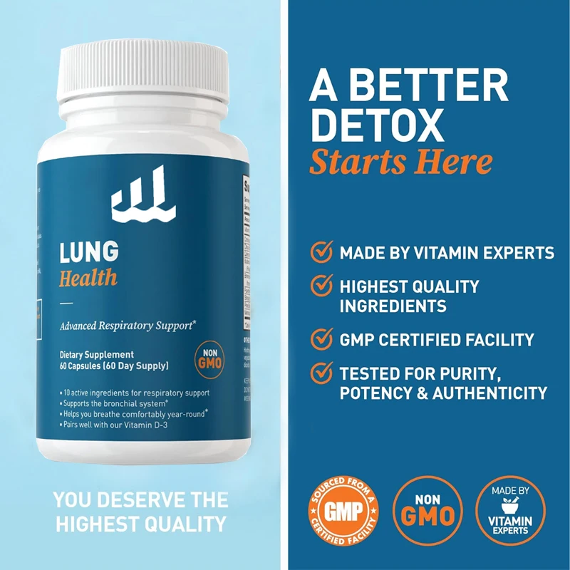 Lung Health, Lung support supplement, containing vitamin C, casein, quercetin, and bromelain, 60 pills