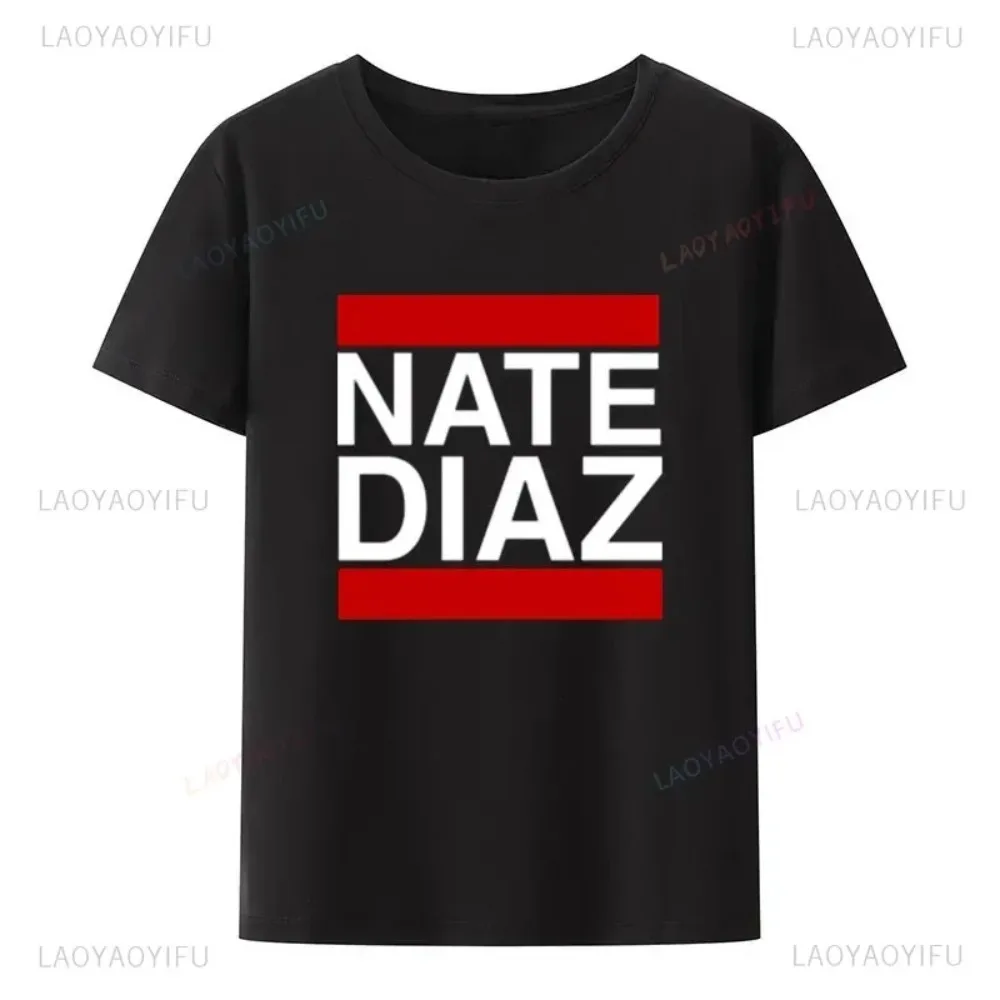 NATE-DIAZ Letter Print T-Shirt Sports Men Cotton Short-sleev Breathable Exercise Tops Couple Street Fashion O-neck Shirt Summer