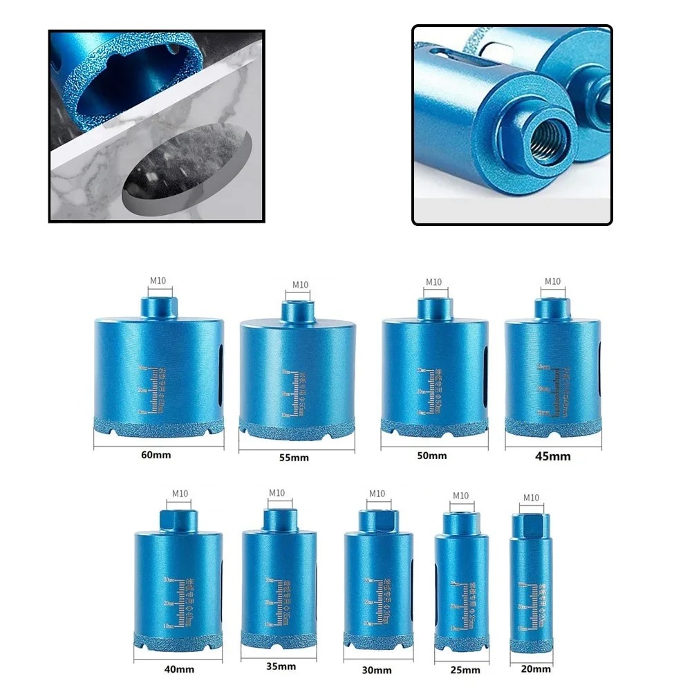

Power Tool Hole Drill 20mm--60mm Blue M10 Thread 1Pcs Drilling Core Bit Dry Vacuum Brazed For Marble Brand New