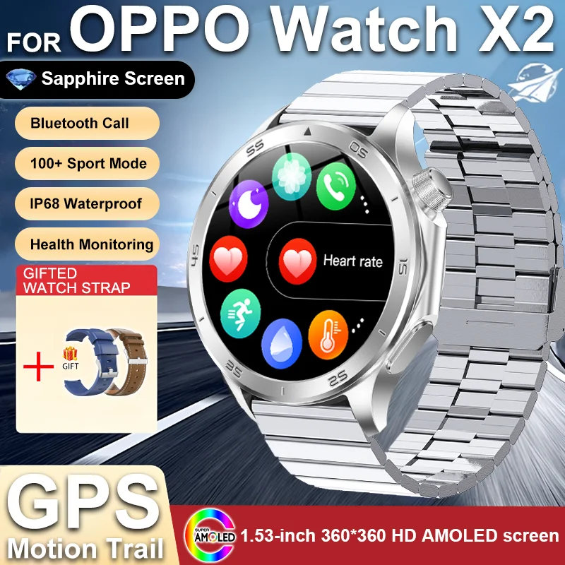 GUHUAVMI 2025 neue Für OPPO UHR X2 Bluetooth Anruf Smartwatch AMOLED Bildschirm Herzfrequenz Kompass IP68 Wasserdichte GPS Sport Smart Uhr männer 8