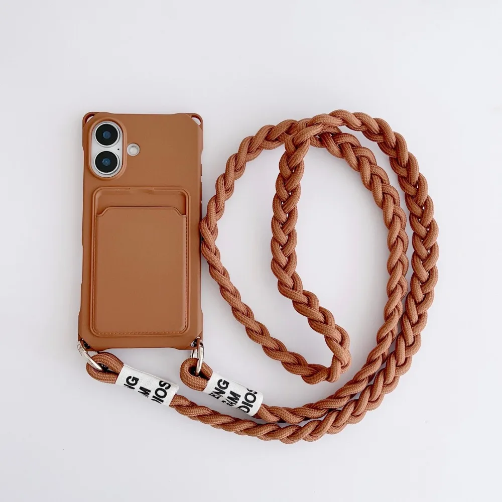 Étui antichute en silicone souple avec cordon bandoulière et porte-cartes pour iPhone 18 17 16 15 14 13 12 Pro Max Plus