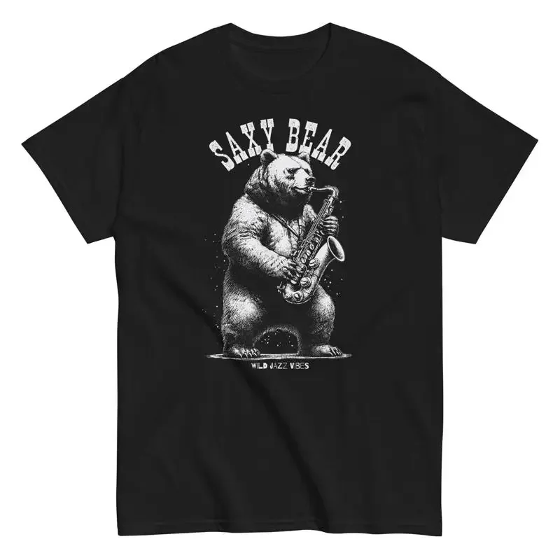 Saxophon Saxy Bear Wild Jazz Vibes Herren-T-Shirt aus Baumwolle, Musik