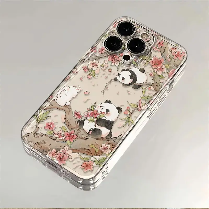 

Чехол для телефона Peach Blossom Panda подходит для iPhone 16, чехол для телефона с рисунком из мультфильма, креативный защитный чехол для iPhone 15, защита от падения