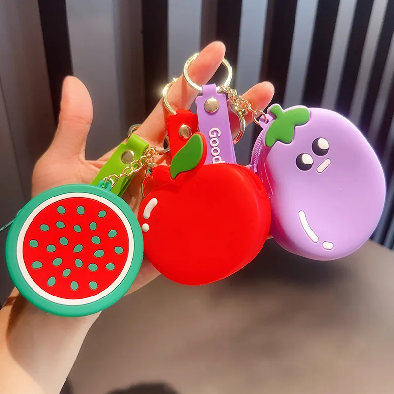 Creative Fruit Cartoon Coin Purse Keychain Kids Girls Cute Backpack Decoration Small Charm Personality Simple Car Key Pendant