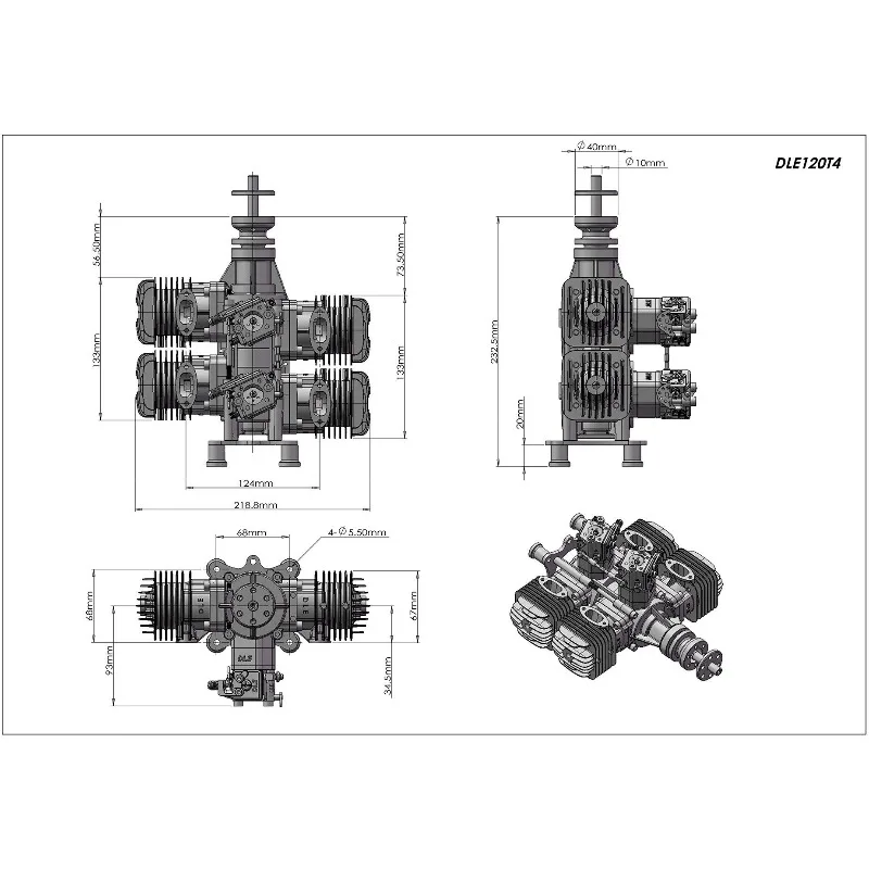 Suitable for DLE120T4 fixed-wing  engine four-cylinder two-stroke natural air-cooled 120CC displacement accessories