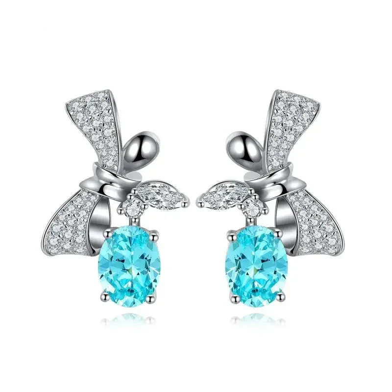 RUIF 2023 Hot Sale Lab Grown Paraiba Sapphire Bowknot Earrings S925 Silver Engagement Women Fashion Jewelry