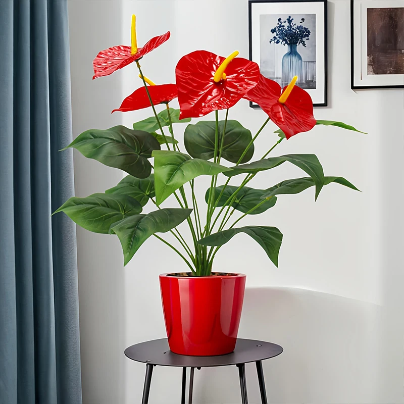 35/50cm Artificial Red Palm Flowers Plastic Simulation Fake Flower Plants Anthurium Wedding Party Living Room Bedroom Home Decor