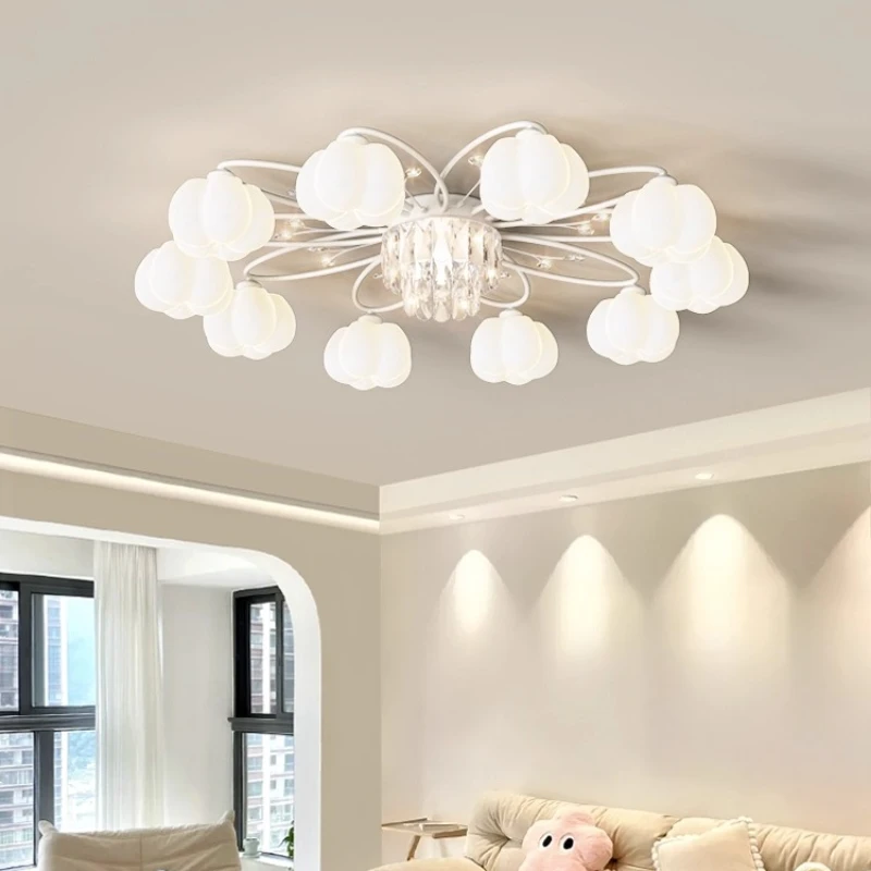Modern Cream Style Multi Heads Flower Bud Ceiling Lights Living Room Pumpkin Bedroom Restaurant Ceiling Lamps Crystal Fixtures