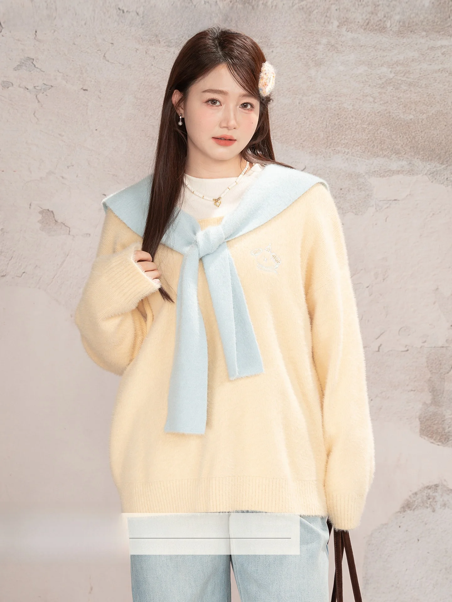 

Желтый свитер оверсайз с эффектом двухслойности, свободный, удобный, для полных женщин, осенне-зимний, модный, повседневный топ