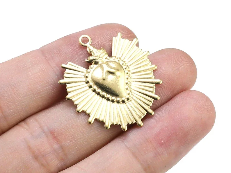 20pcs Sun Heart Earring Charms, Hammered Heart Pendant, 29.5x26.3mm, Earring Findings, Jewelry Making - R2293