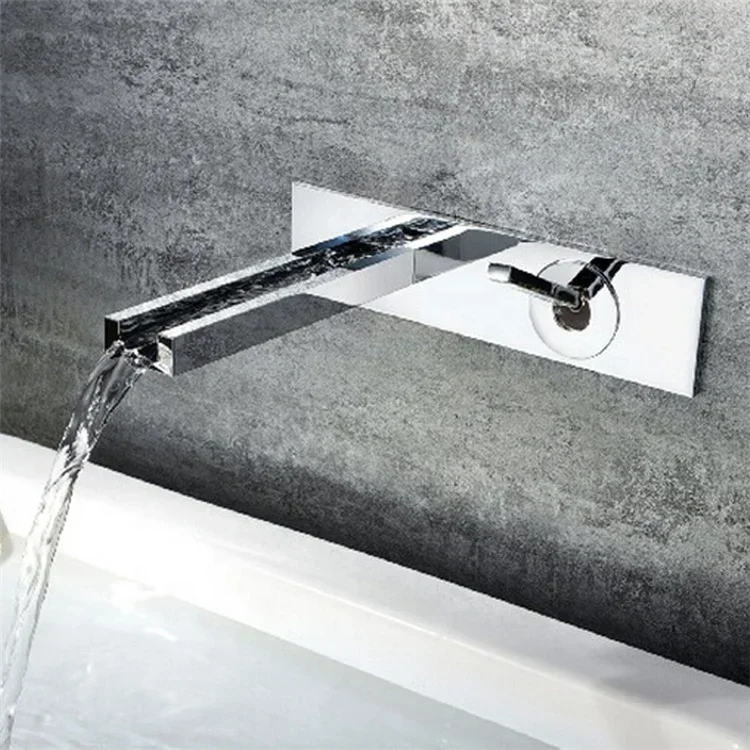 

Chrome Solid Brass Wall Mounted Basin Faucet Concealed Single Handle Hot & Cold Waterfall Tap