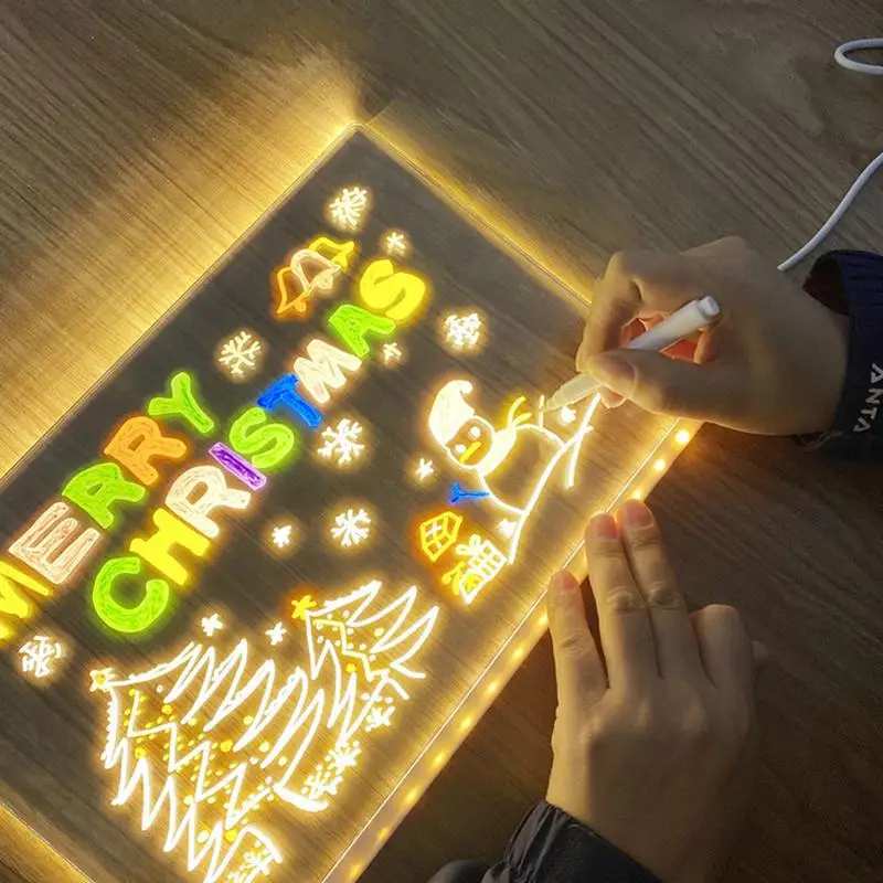 

Acrylic Message Board Will Glow USB Transparent LED Night Light Creative Desk Lamp Note Daily Moment With Pens Stand Holder