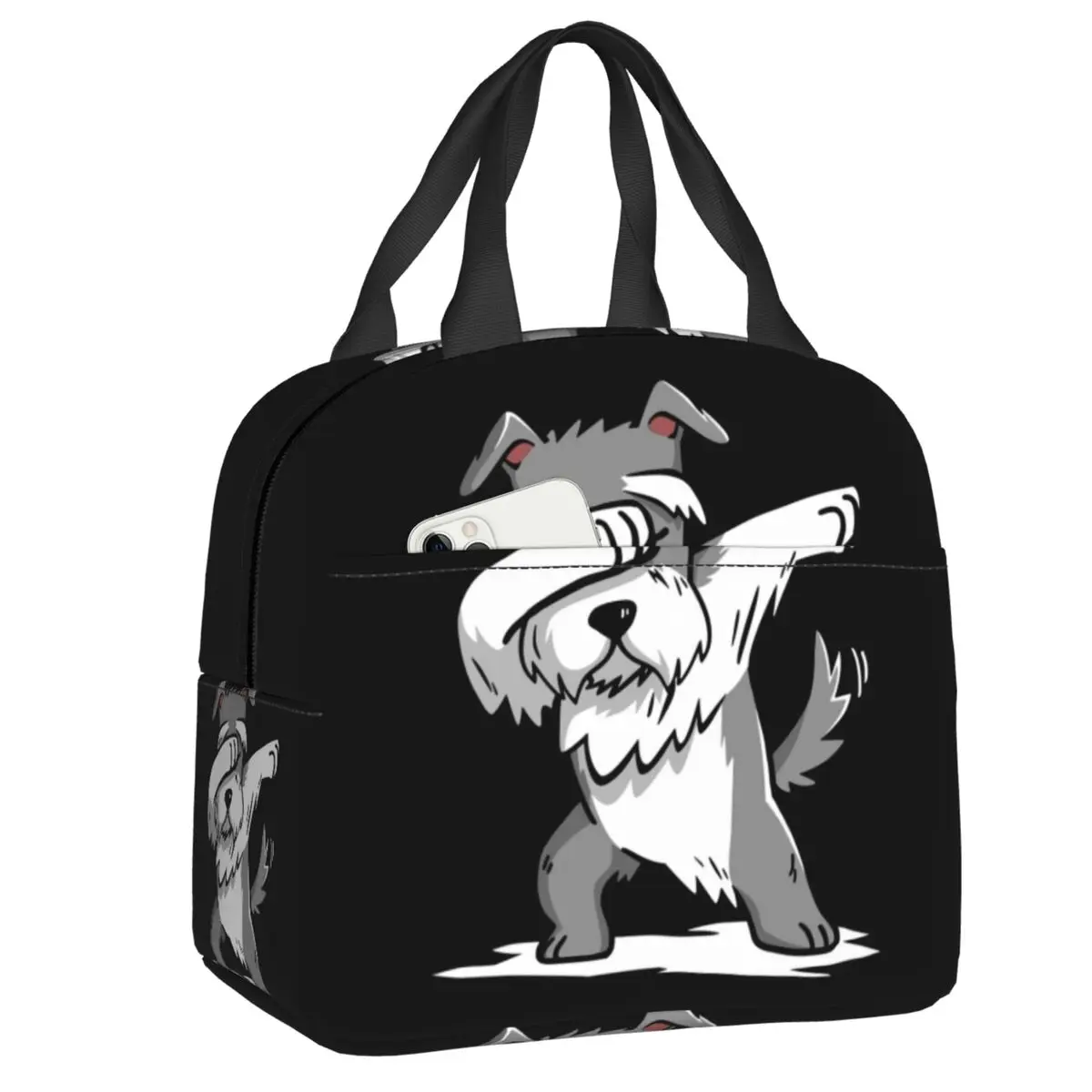 

Dabbing Miniature Schnauzer Lunch Box Women Animal Dog Art Cooler Thermal Food Insulated Lunch Bag School Children Student