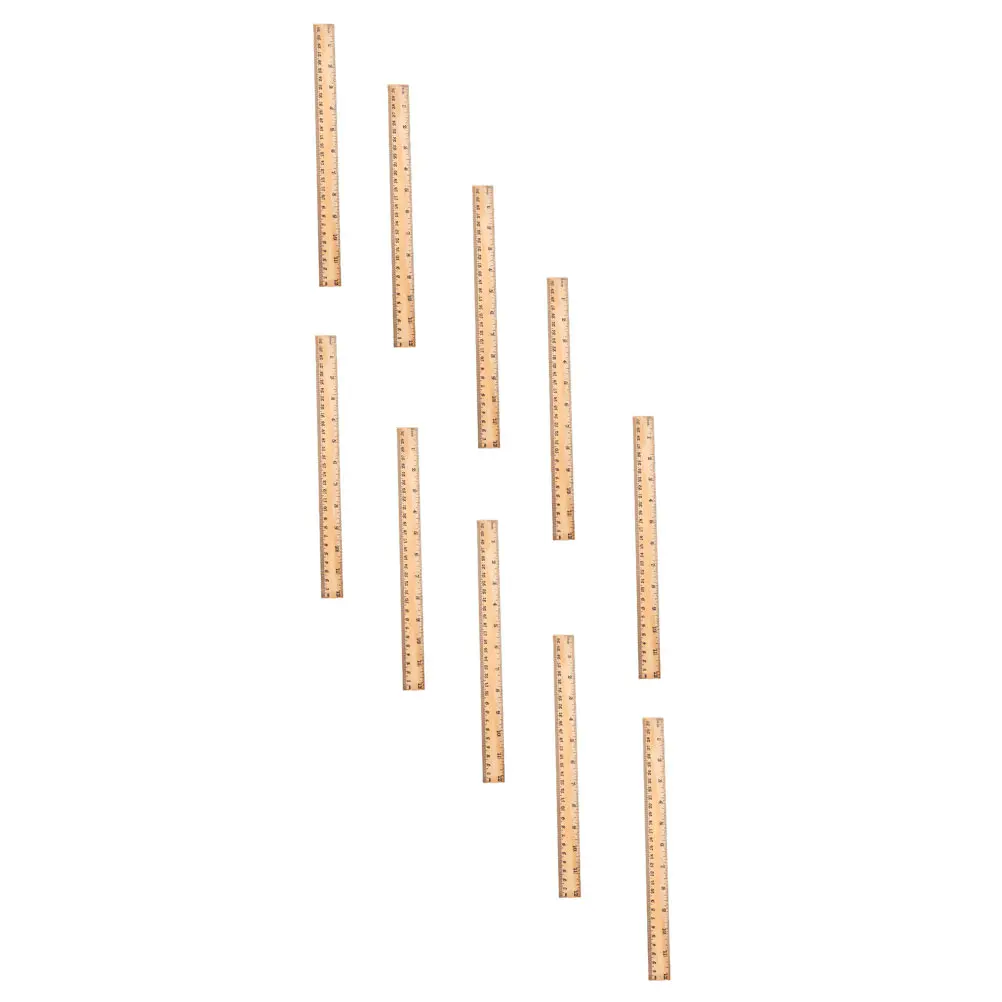 10pcs Wooden Straight Rulers Multi-Function Portable Scale Rulers For Study Office Home Use Clear Engraved Measuring
