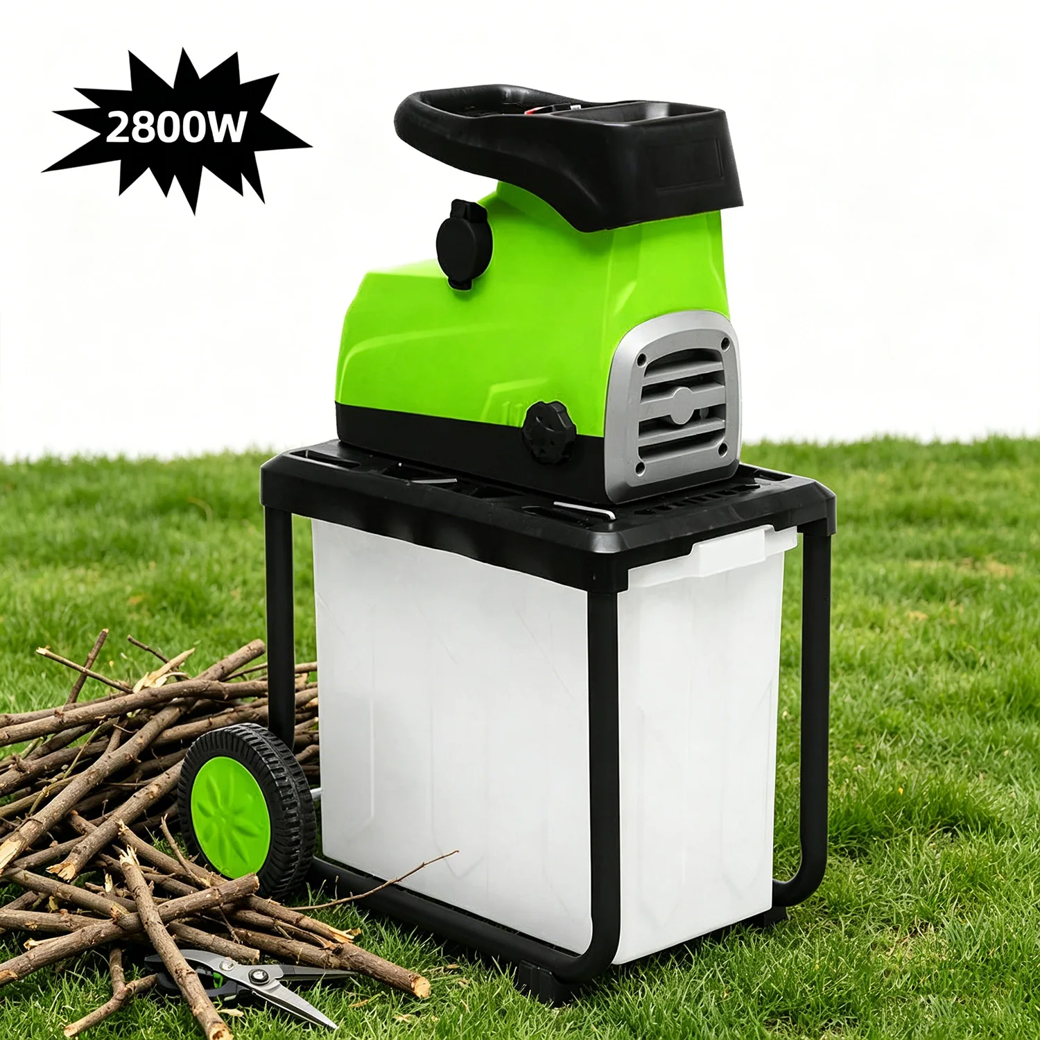 VERTAK 2800W Electric Silent Garden Shredder Eco-friendly Wood Chipper Branch Shredder for Garden Branch Crusher