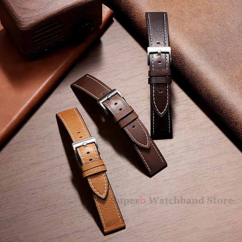 Genuine Leather Calfskin Strap 20mm 22mm for Huawei Watch GT 4 3 46mm Vintage Leather Strap for Galaxy Watch 7 6 5 4 Accessories