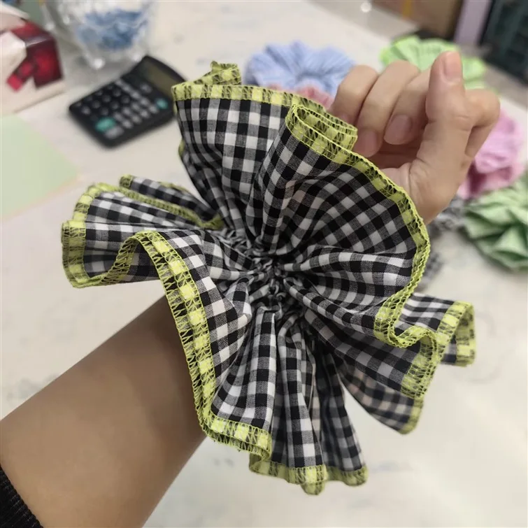 Small Design Hair Scrunchies For Woman Summer Cute Four Layer Plaid Headwear Pure Cotton Edge Extra Large Intestinal Hair Loop