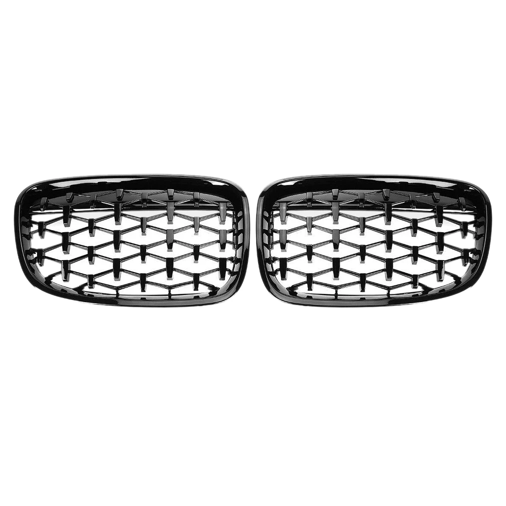 Pair Front Kidney Diamond Meteor Style Grille Grills for -BMW 1 Series F20 F21 2010-2014 Racing Grills Glossy Black