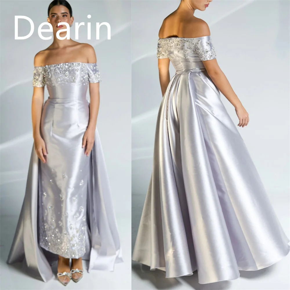 

Customized Evening Dress Prom Gown Formal Women Dearin Off-the-shoulder Column Ankle Length Skirts Stole Applique Bespoke Occasi