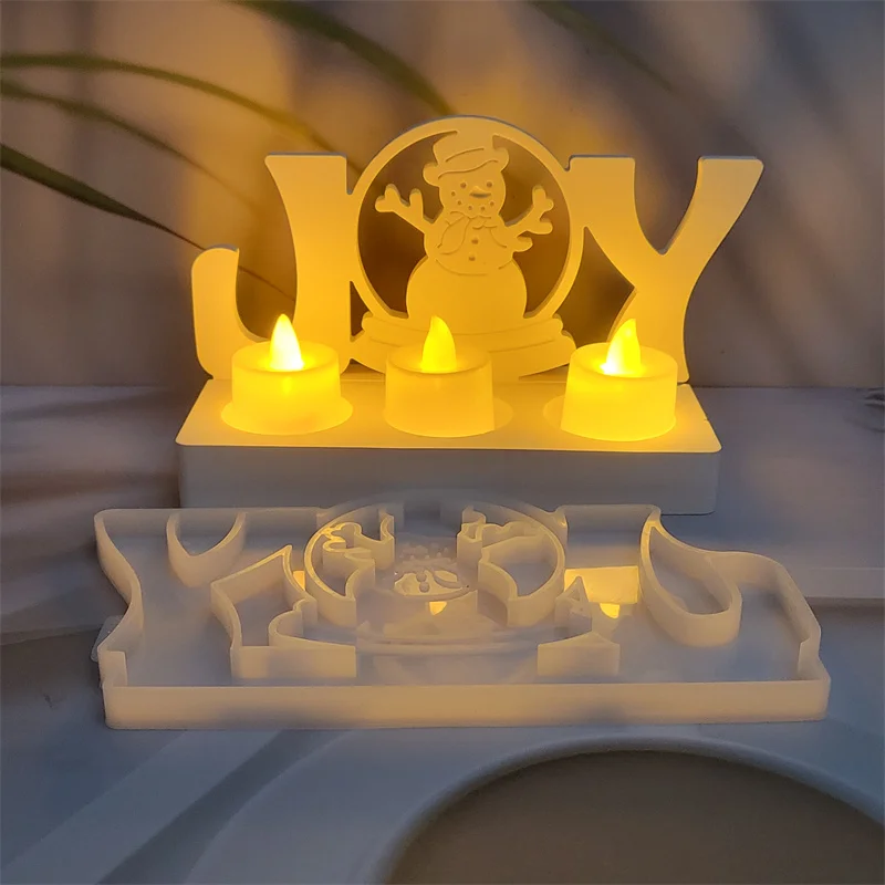 JOY Snowman Candlestick Silicone Mold DIY Hollow Art Candle Holder Concrete Cement Mould Plaster Resin Ornament Craft Molds