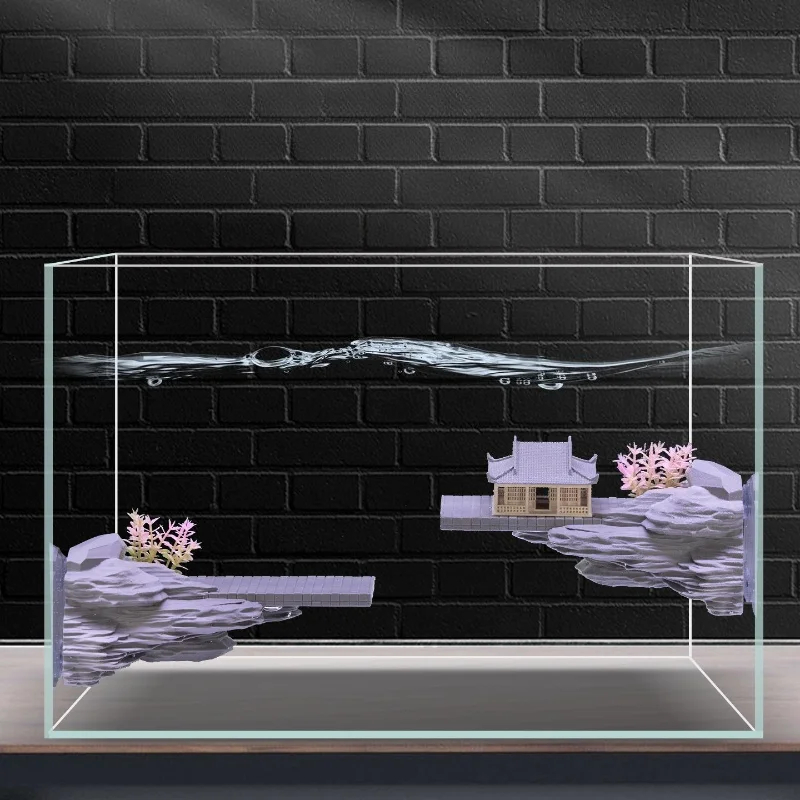 3D Printed Stereoscopic Cliff Aquarium Ornament,Strong Suction Cup Decor,Fish Tank Interior Landscaping Layout Accessories