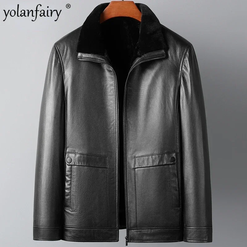 Genuine Leather Jacket Men's Winter Coat Short Lapel Goatskin Leather and Fur Integrated Jackets for Men Wool Fur Clothing FCY