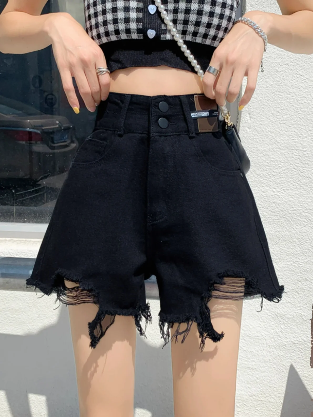 

High Waist Black Denim Shorts Women's Summer Slimming Loose A-Line Large Size Trendy Hot Pants Ins Wide Leg Jeans Shorts
