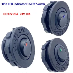On/Off Round Rocker Toggle LED Switch, 3 needles, 2 gears, DC 5V 9V 12V 24V,10A 20A, Car Panel, Dash, Boat, Truck, Push Button