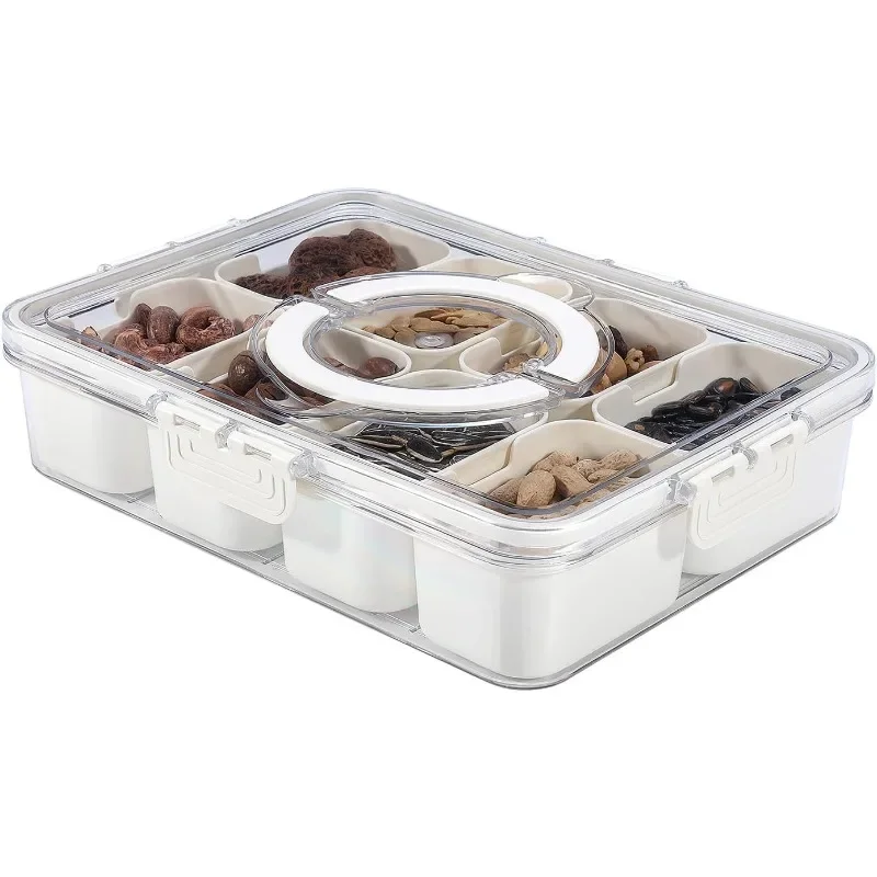 Snackle Box Charcuterie Container, Divided Serving Tray with Lid and Handle, Portable Snack Platters