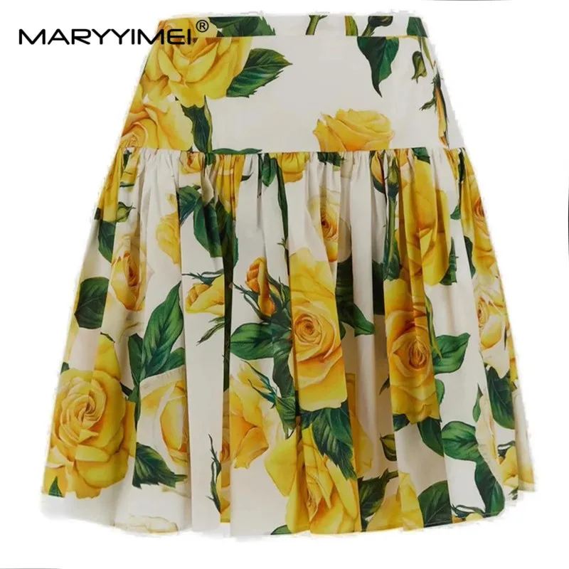 MARYYIMEI Fashion Women's New Beach Style Spaghetti Strap Chest Wrapping Woven Cotton printed Top+Mini Half Skirt 2-Piece Set