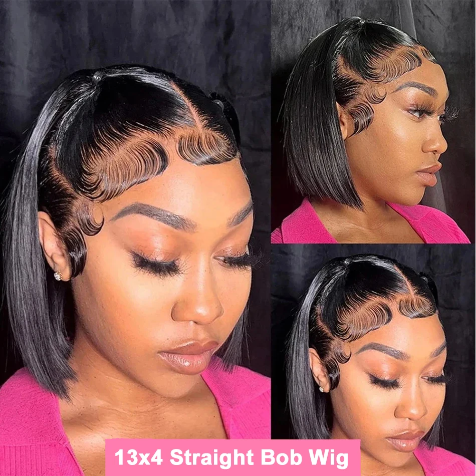 Bone Straight Bob Wig 13x4 Lace Front Human Hair Wigs For Women Short Bob Wig Brazilian Remy Lace Frontal Pre Plucked Wig 200%