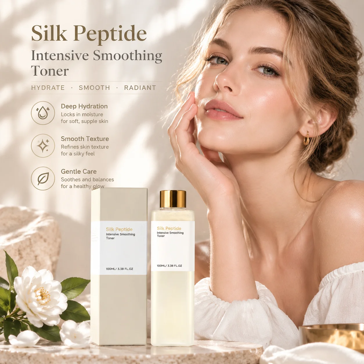Silk Peptide Facial Toner Calms Redness Smooths Fine Lines Locks Moisture Repairs Skin Barrier Refines Pores Refreshing Toner