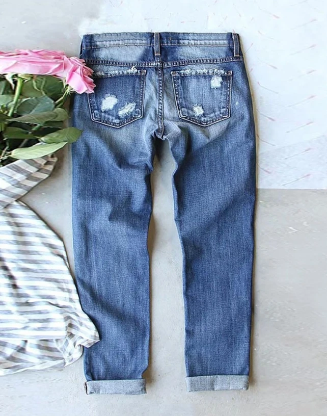 Women's Jeans 2023 Spring Fashion Merry Christmas Snowflake Print Casual Ripped Pocket Design Long Jeans Y2K Streetwear